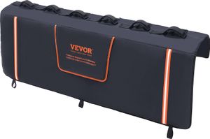 VEVOR Podkładka na tylną klapę pickupa 1570 mm, podkładka na tylną klapę ciężarówki 6 rowerów, rowki 110 x 110 mm Tylny bagażnik rowerowy na drewno, drabiny itp. Osłona dźwigni tylnej klapy z 2 małymi kieszeniami