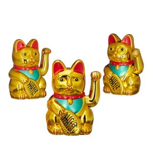 relaxdays 3 x Maneki Neko Winkekatze 16 cm