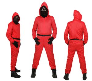 Roter Overall - Team rot - Dreieck -  140 - 164 cm -  mit Maske aus Netzstoff  - Kinder Kostüm Gr. 152 cm