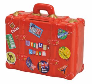 Spardose Urlaubskasse - rot in Kofferform