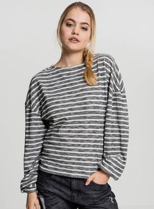 Urban Classics Damen Pullover Ladies Oversize Stripe Pullover Black/White-S