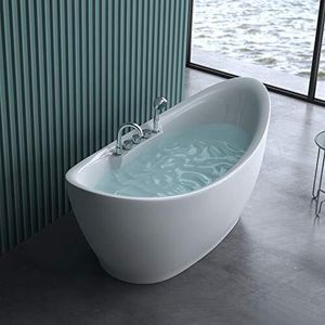 doporro Freistehende Design-Badewanne Vicenza603 180x80x80cm komplett mit Ablaufgarnitur inkl. Armaturen und Überlauf aus Acryl in Weiß und DIN-Anschlüssen