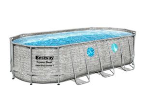 Bestway® Power Steel™ Swim Vista Series™ Frame Pool Komplett-Set mit Filterpumpe 549 x 274 x 122 cm, Steinwand-Optik (Cremegrau), oval
