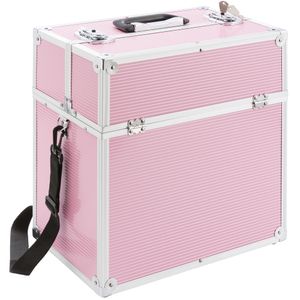 Kozmetický kufrík AREBOS, kufrík na make-up, 26 l, vrátane popruhu na prenášanie, 13 priehradiek, hliník, vrátane zámku a kľúča, 39 x 36 x 23 cm, ružový