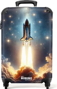 NoBoringSuitcases.com Dětský příruční kufr 55x35x20 cm, 36L, cool potisky pro kluky: Barevný - start rakety, kufr na 4 kolečkách