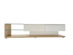 Merax TV-Lowboard mit Glasablagen und Schubladen, TV-Schrank hochglänzend weiß mit LED, TV-Board TV-Ständer für Wohnzimmer, 170cm Breite