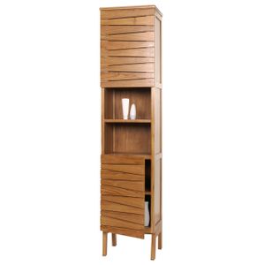 Vysoká skříňka z teakového dřeva HWC-M73, koupelnová skříňka, 2 dveře 6 přihrádek, kvalitní teakové dřevo třídy B (jádrové dřevo, 20-30 let) 181x40x35cm