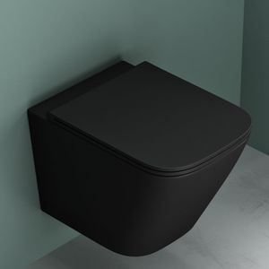Mai & Mai® Spülrandlos Wand-WC Hänge-WC Toilette inkl. Softclose WC-Sitz Absenkautomatik Hänge-Toilette easyclean Schwarz matt Aachen112