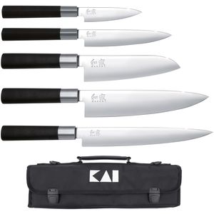 KAI DM-0781EU67 'Wasabi Black' Messer Set 1, Messertasche mit 5 verschiedenen Messern, 6-teilig (1 Set)