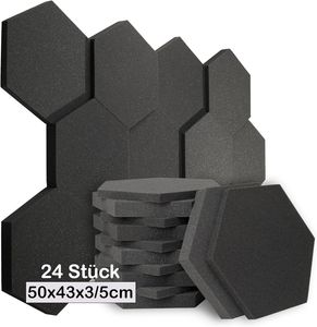 sunnypillow 24 Stück Hexagon Akustikschaumstoff Akustikschaum 50 x 43 x 3/5cm | Schallschutzmatte zur effektiven Akustik Dämmung |