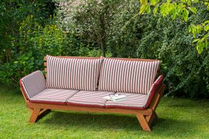 Zahradní lavice Merxx s polštářem na sezení Eukalyptus přírodní, červená, krémová 62,5 cm x 202 cm x 77 cm