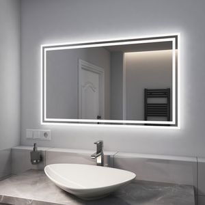 EMKE Spiegel mit Beleuchtung Badspiegel Wandspiegel LED Lichtspiegel 100x60cm Drucktastenschalter Spiegel mit Antibeschlagsfunktion