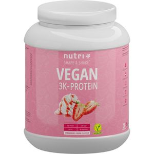 Protein Vegan 1kg - pflanzliches Eiweiß - Nutri-Plus 3k-Proteinpulver - Veganes Eiweißpulver ohne Laktose & Milcheiweiß - Erdbeere-Sahne