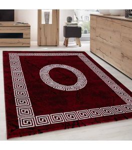 Kurzflor Teppich Troja Design Griechisches Ornament Muster Rot Schwarz Meliert, Grösse:200x290 cm