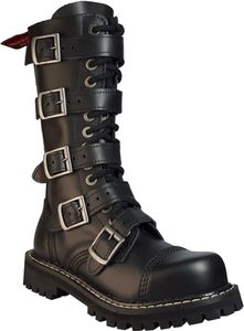 Angry Itch - Angry Itch - 14-Loch 5-Buckle Gothic Punk Army Ranger Leder Armee Stiefel mit RV & Stahlkappe  EU!