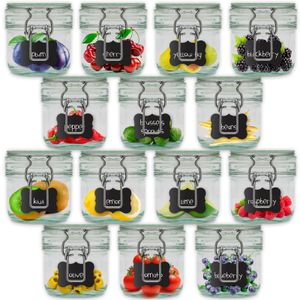 Creative Home 14 x Einmachgläser mit Bügelverschluss 200ml Vorratsgläser mit Deckel Gummiring Drahtbügelgläser Bügelgläser 16 Aufkleber + 1 Kreide