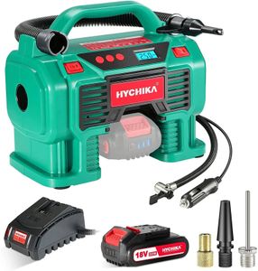 HYCHIKA  Akku Luftkompressor 18V, Auto Luftpumpe, Reifenpumpe mit LCD Display, LED Licht, automatische Abschaltung