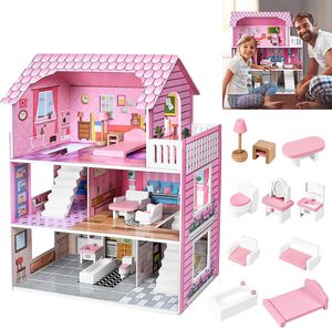 Detský domček pre bábiky Drevený domček pre bábiky Barbie 70x60x24cm Set pre bábiky Ružový 3 poschodia Domček pre bábiky  s nábytkom a príslušenstvom Domček pre bábiky DIY Mobilný dom Dream Villa, pre dievčatá a chlapcov CEEDIR