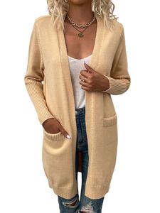 Damen Strickjacken Pullover Casual Outwear Open Front Mantel Cardigan Übergangsjacke Aprikose,Größe XL