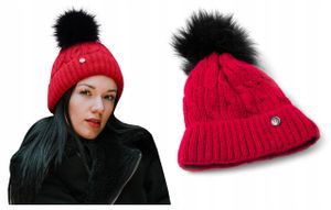 HEYO Damen Wintermütze mit Fleece Innenband H18527 | Slouch Beanie Winter Mütze | Warme Strickmütze mit Bommel | Bommelmütze (Rot)