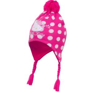 Hello Kitty Wintermütze mit Bommel und Zöpfen Baby Mädchen Punkte, Pink, Gr. 48