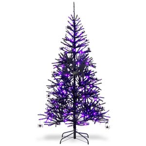 COSTWAY 183cm Künstlicher Weihnachtsbaum mit 250 lila LEDs, Schmuck & 791 PVC-Spitzen, für Halloween