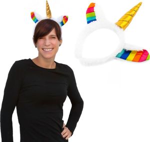 Oblique Unique Haarreifen Einhorn Haarreif Unicorn mit Plüsch & Regenbogenohren gold