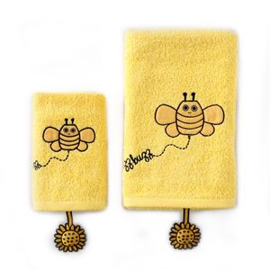 Milk&Moo Buzzy Bee Kinder Handtuch Set, 100% Baumwolle, kuschelig weich, extrem saugfähig und verblassen fest, 1 Badetuch und 1 Waschlappen, 2er Set, gelb, ab 0 Monate
