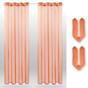 2er Pack Gardine (+ Raffhalter) Transparent Noella Ösen, Größe: 140 x 145cm (Orange)