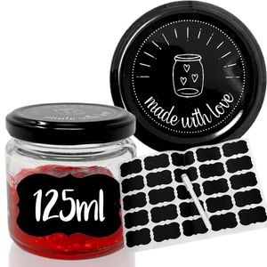 25x 125ml Marmeladengläser made with love Einmachgläser inkl. wiederverwendbaren Etiketten & abwischbarem Stift - ideal zum Verschenken