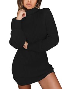 Damen Strickkleider Rollkragenpullover Pullover Klobiger Kleid Langarm Mini Kleider Schwarz,Größe XS