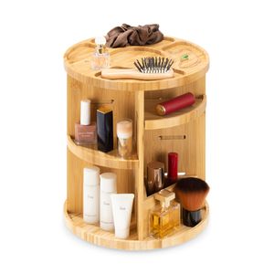Navaris Make Up Organizer 360° drehbar - Aufbewahrung für Kosmetik Parfüm - drehbarer Schminke Ständer aus Bambus - 25x30,5cm Badezimmer Deko - Make-up Regal hellbraun