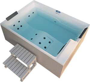 HOME DELUXE - Outdoor Whirlpool NIMBUS DELUXE - mit Treppe und Thermoabdeckung - Maße: 190 x 140 x 70 cm- Inkl. Heizung, 18 Massagedüsen I Außen Whirlpool für 2 Personen