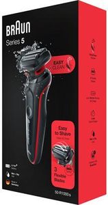 Pánský holicí strojek BRAUN Series 5 - 50-R1000s black/red (vodotěsný, sprcha, easy-clean systém, Li-Ion, rychlé nabíjení, wet&dry)