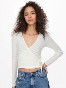 Bauchfreies Langarm Wickeloberteil Geripptes Crop Top mit V-Ausschnitt | M