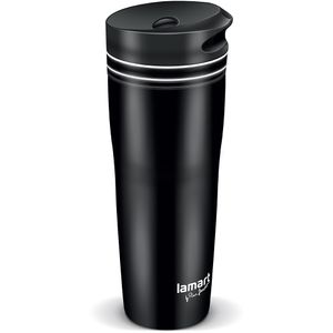 LAMART LT4049 Termohrnček, poistkový mechanizmus zabraňujúci nečakanému otvoreniu, materiál nerez, čierna, 360 ml,  priemer 7,5cm, výška 20 cm