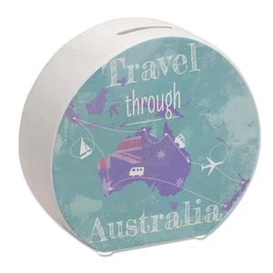 Spardose mit Australien Karte und Spruch - travel through Australien – Keramik
