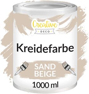 Creative Deco Beige Kreidefarbe für Möbel 1000 ml | Möbellack, Möbelfarbe | Für Landhaus, Vintage-Stil, Decoupage, Möbel-Renovierung | Matt Abwaschbar | Wisch-Effekt und Gradient-Effekt möglich