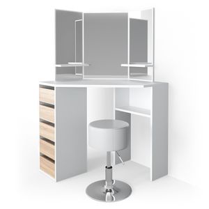 Vicco Eckschminktisch Arielle, 110 cm mit Hocker, Weiß/Sonoma/Sonoma