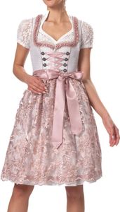 Kelliar Midi Dirndl Damen Pink Trachtenrock Dirndl Kostüm Dirndlkleid Trachtenkleid F. Oktoberfest Inkl. Spitzenschürze 2tlg. 60cm, Größe 36
