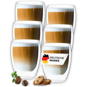 LAPRESO® Latte Macchiato Gläser doppelwandig 6er Set 350ml - Doppelwandige Gläser modernes Design Cappuccino Tassen Teegläser aus Borosilikatglas LAPRESO® Latte Macchiato Gläser doppelwandig 6er Set 350ml - Doppelwandige Gläser modernes Design Cappuccino Tassen Teegläser aus Borosilikatglas