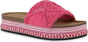 VAN HILL Damen Pantoletten Sandaletten Ethno Look Profil-Sohle Schuhe 841010, Farbe: Fuchsia, Größe: 38