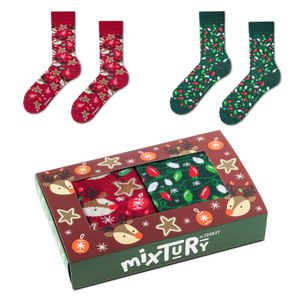 Set bunte Socken für Herren zu Weihnachten 41-46, 2 Paar lange Socken mit Rentier und Lichter