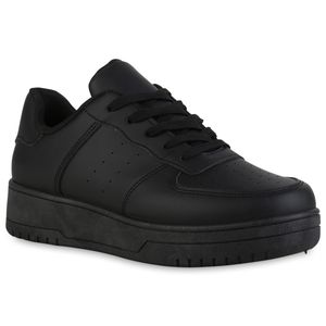 VAN HILL Damen Plateau Sneaker Keilabsatz Profil-Sohle Plateau-Schuhe 840426, Farbe: Schwarz, Größe: 38