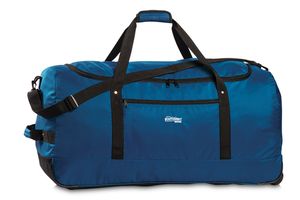 Reisetasche mit Rollen blau Trolley Griff & Gurte zusammenlegbar ultra leicht Nylon