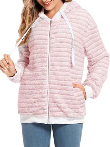 Damen Mantel Herbst Farb Fleecejacken warm komfortabel  Einfarbig Winter Kapuze, Farbe: Rosa, Größe: S