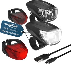 ANSMANN Fahrradbeleuchtung 2 Sets StVZO, aufladbar, Vorderlicht & Rücklicht