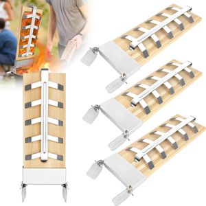 JNGLGO 4 x Flammlachsbrett - Flammlachsbretter mit Edelstahl-Halterung Lachsbretter zum Grillen, 5 Stufen Einstellbares Winkelsystem Räucherbrett Zedernholzbrett für Feuerschale & Grill