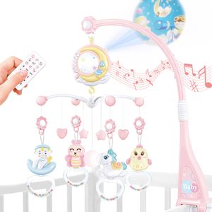 Baby Mobile für Kinderbett Krippe mit Licht und Musik,Projektor und Fernbedienung, hängenden rotierenden Rasseln und baby spieluhren mit 150 Melodien, Spielzeug für Neugeborene (Rosa)