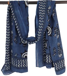 Leichter Pareo, Sarong, Handbedrucktes Baumwolltuch - Blau Kombination 9, Uni, Baumwolle, 180*110 cm, Sarongs & Tücher